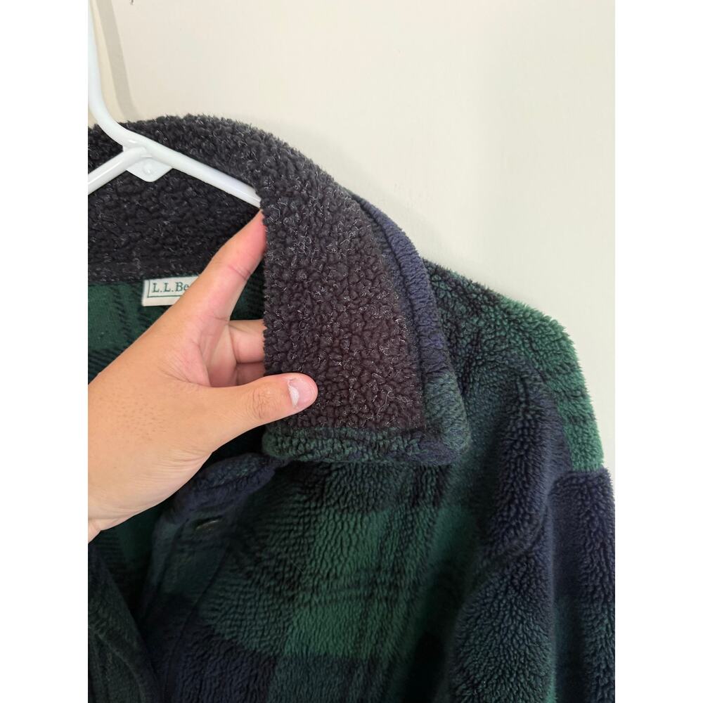 L.L. Bean Men’s Green/Navy Plaid Shacket Button-Down Chore Fleece Outdoors- L - Picture 4 of 9